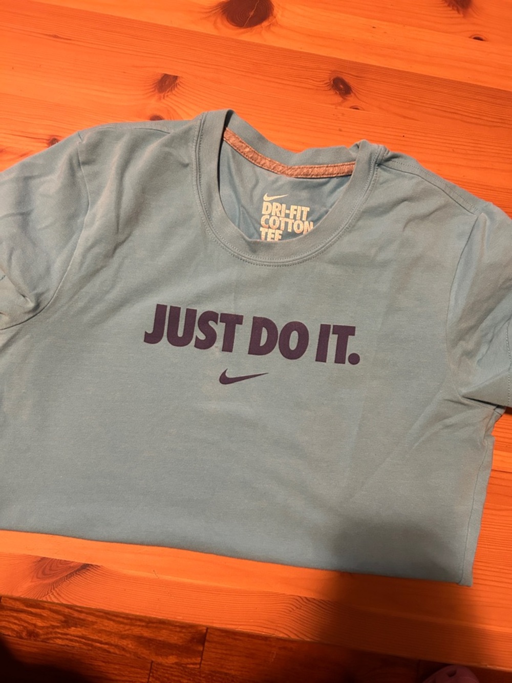 Nike Light Blue Tee with Navy "Just Do It." Logo